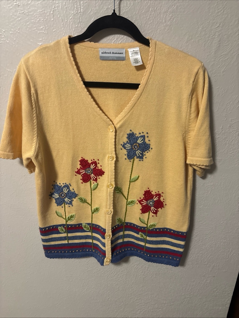 alfred dunner Yellow Floral Button-Front Women’s PL Cardigan Sweater